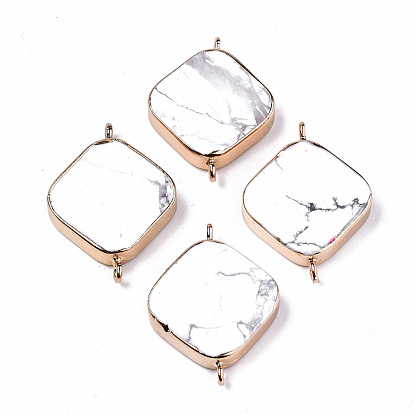 Natural Howlite Links Connectors, with Light Gold Iron Findings, Rhombus