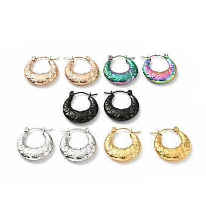 304 Stainless Steel Crescent Moon with Butterfly Hoop Earrings for Women