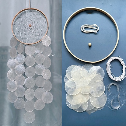 DIY Wind Chime Hanging Pendant Decoration Making Kit, Including Bamboo Rings, Shell Pendants, Cotton and Elastic Threads