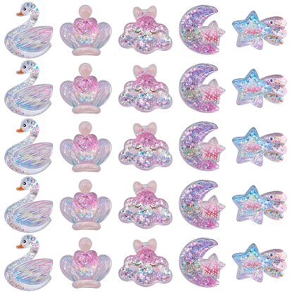 40шт 5 стили прозрачная смола декоден кабошоны, пайетками, разноцветные