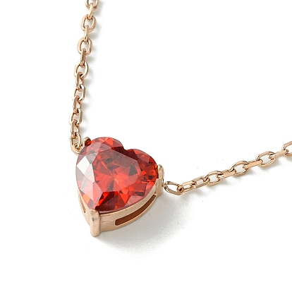 Red Heart Glass Pendant Necklace, with 304 Stainless Steel Cable Chains