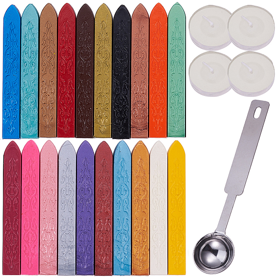 DIY-Siegelwachs-Stempel-Kits, mit Siegellackstangen ohne Dochte, Edelstahllöffel und flache runde Kerze