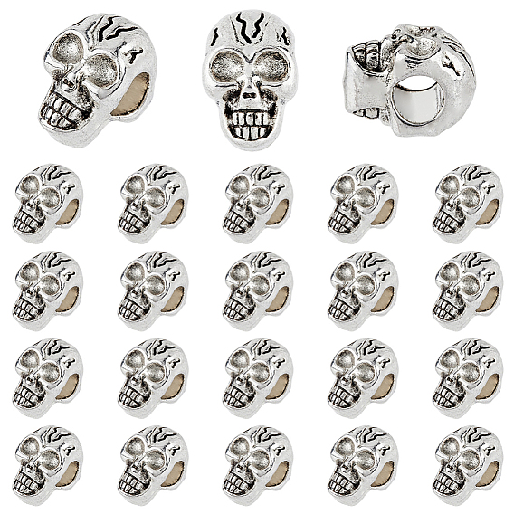 50Pcs Skull Alloy European Beads, Large Hole Beads