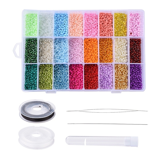 DIY Jewelry Kits, with Glass Seed Beads, Flat Elastic Crystal String, Iron Collapsible Big Eye Beading Needles and Iron Sewing Needles