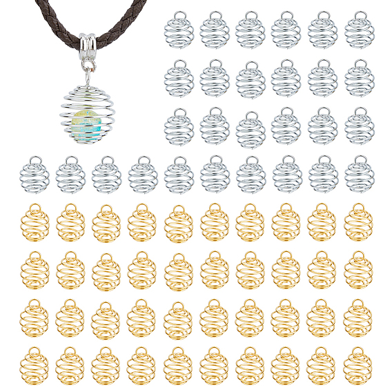 120шт 2 цвета железные пружинные бусины клетка подвески, подвески в полой круглой клетке