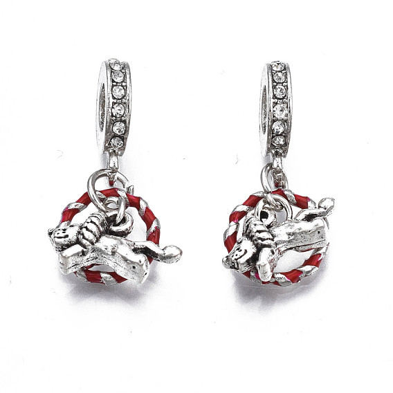 Rack Plating Alloy Enamel European Dangle Charms, Large Hole Pendants, with Crystal Rhinestone, Cadmium Free & Nickel Free & Lead Free, Lion, Platinum