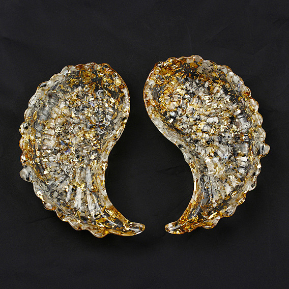 Wing Shape Resin with Natural Mixed Gemstone Chips Inside Jewelry Display Plate, Cosmetics Organizer Storage Tray