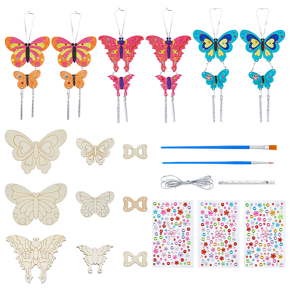 Наборы для изготовления деревянных ветряных колокольчиков в форме бабочек своими руками, включая алюминиевую трубку, смола горный хрусталь наклейки, пластиковая кисть для рисования