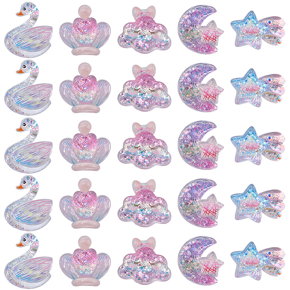 40шт 5 стили прозрачная смола декоден кабошоны, пайетками, разноцветные