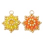 Подвески из окрашенного натурального малазийского нефрита и гальванически покрытых стеклянных бусин., Подвески в виде подсолнухов с 304 соединительными кольцами из нержавеющей стали, золотые