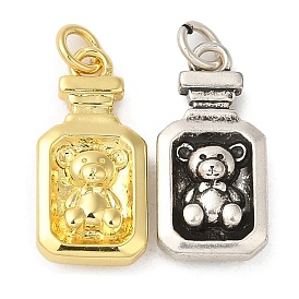 Rack Plating Brass Pendants,  with Jump Ring, Lead Free & Cadmium Free, Long-Lasting Plated, Bottle with Bear Charm