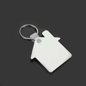 Porte-clés en mdf vierge double face par sublimation, avec pendentifs en bois dur en forme de maison et porte-clés fendus en fer