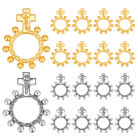30шт. 2 цвета, четки из цинкового сплава, большие подвески, одна десятка, кольцо с крестом и распятием для молитвы