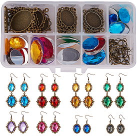 Engaste de pendientes de bricolaje, con ajustes de cabujón colgante de estilo tibetano, cabujones de diamante de imitación de acrílico, Pendientes de latón con ganchos y anillas de hierro.