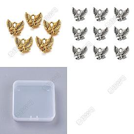 200Pcs 2 Colors Tibetan Style Alloy Pendants, Cadmium Free & Nickel Free & Lead Free, Eagle Charm
