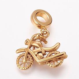 304 breloques européennes en acier inoxydable, Pendentifs grand trou, moto / moto