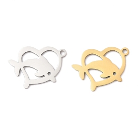 201 прелести нержавеющей стали, сердце с подвеской в виде дельфина, лазерная резка