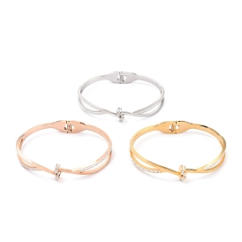 304 Stainless Steel Bangles, with Polymer Clay Rhinestone, Flat Round, Crystal