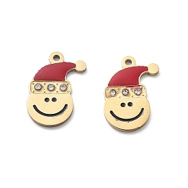 304 подвески из нержавеющей стали с эмалью и стразами, реальный 14 k позолоченный, ионное покрытие (ip), Рождество шляпе