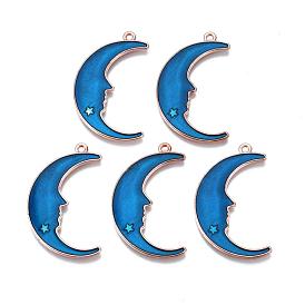 Alloy Enamel Pendants, Cadmium Free & Lead Free, Moon, Golden