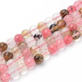 Tigerskin Glass Beads Strands, Faceted, Round