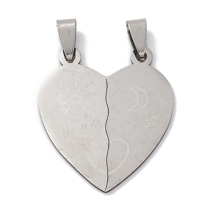 201 подвески из нержавеющей стали, разбивая сердце словом mejor amiga charms, анти-тускнение