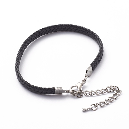 Imitation Leather Cord Bracelets, with Alloy Lobster Claw Clasps, Platinum