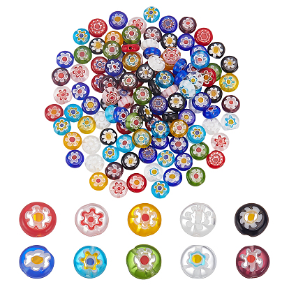 120 стеклянные бусины миллефиори ручной работы., плоско-круглые