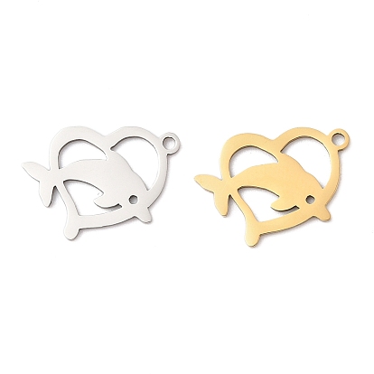 201 прелести нержавеющей стали, сердце с подвеской в виде дельфина, лазерная резка