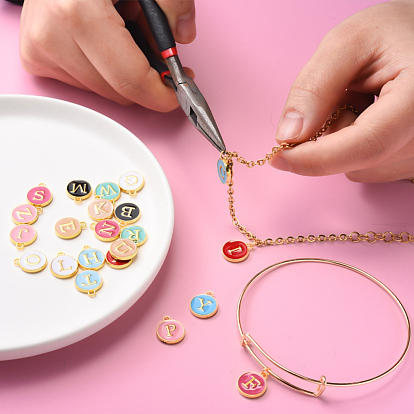 Alloy Enamel Charms, 2 side Enamelled Sequins, Golden Plated, Flat Round with Alphabet, Letter, Golden
