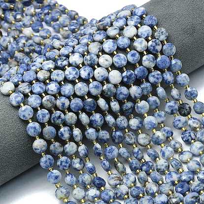 Натуральное синее пятно нитки из бисера яшмы, граненый шестиугольный разрез, плоско-круглые, с бисером