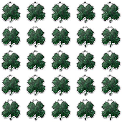 30 шт. Подвески из сплава эмали, клевер амулеты, с блеском порошок