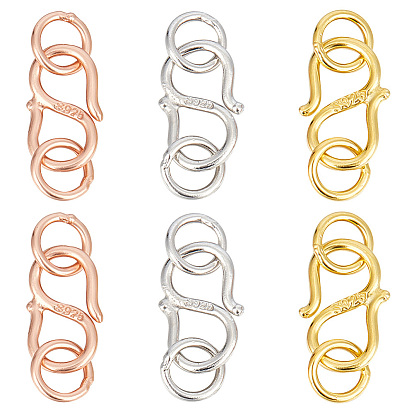 6 шт. 3 цвета 925 застежки S-образные из стерлингового серебра, компоненты разъема для изготовления ювелирных изделий, с печатью 925