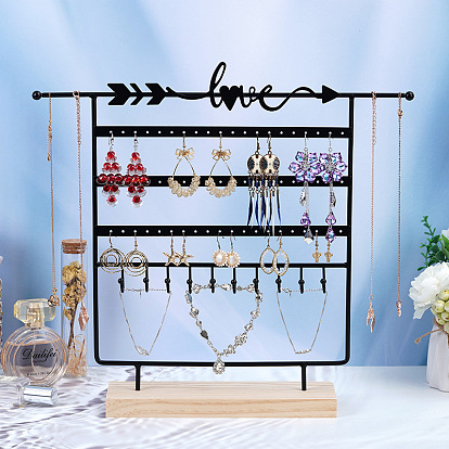 Love Arrow Iron Jewelry Storage Rack with Wood Base, Jewelry Organizer Holder Jewelry Tower for Bracelet, Necklace, Earrings, Cosmetics Storage