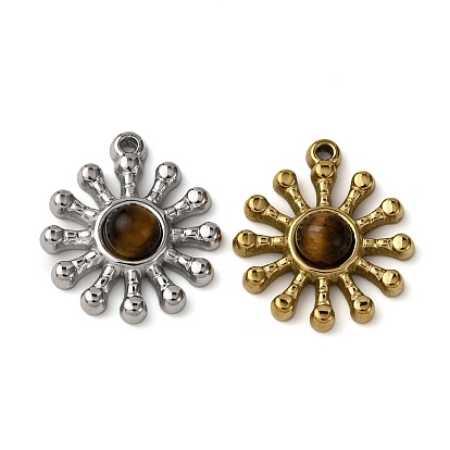 Природных тигровый глаз подвески, , с 304 установками из нержавеющей стали