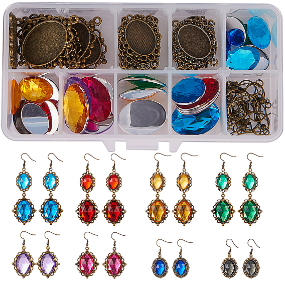 DIY Earring Setting, with Tibetan Style Pendant Cabochon Settings, Acrylic Rhinestone Cabochons, Brass Earring Hooks and Iron Jump Rings