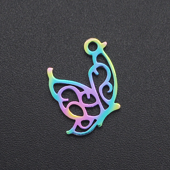 Ion Plating(IP) 201 Stainless Steel Pendants, Butterfly, Laser Cut