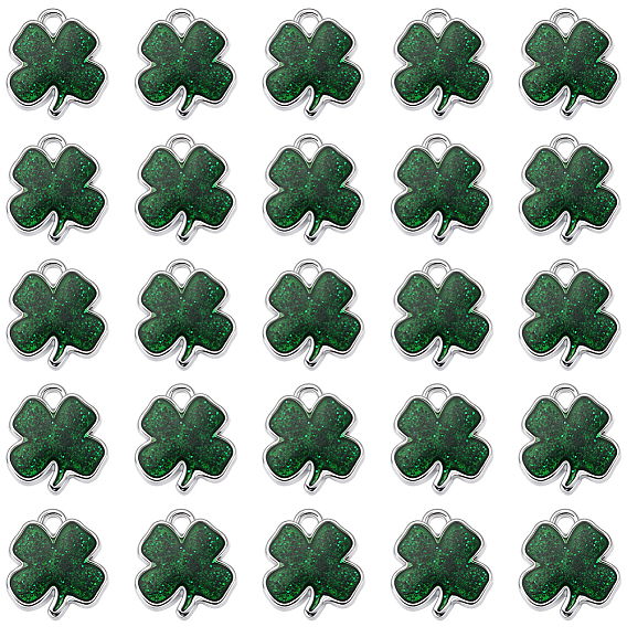 30 шт. Подвески из сплава эмали, клевер амулеты, с блеском порошок