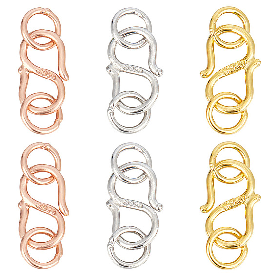 6 шт. 3 цвета 925 застежки S-образные из стерлингового серебра, компоненты разъема для изготовления ювелирных изделий, с печатью 925