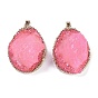 Natural Quartz Crystal Pendants, with Golden Plated Brass Findings and Shell, Oval Charms, Dyed