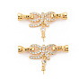 Brass Micro Pave Clear Cubic Zirconia Peg Bails Fold Over Clasps, for Half Drilled Bead, Nickel Free, Bowknot