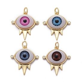 Латунные микропаве прозрачные подвески с фианитом, с акрилом и прыжковым кольцом, долговечный, глаз, реальный 18 k позолоченный