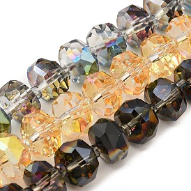 Transparent Electroplat Glass Beads Strands, Half Plated, Faceted, Rondelle