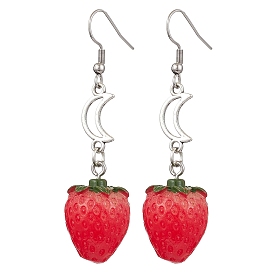 Resin Dangle Earrings, with Alloy Moon Finding, Strawberry