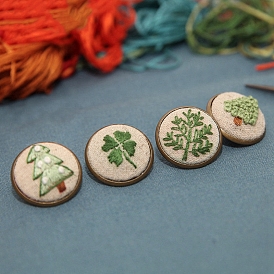 DIY Brooch Embroidery Starter Kit, including Alloy Brooch Settings and Cotton Threads, Tree/Butterfly/Ladybug/Clover Pattern