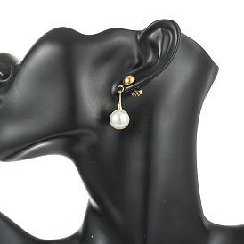 Серьги-гвоздики с жемчужными бусинами-ракушками, круглые, с застежкой из нержавеющей стали и латуни.