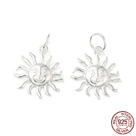 925 Sterling Silver Charms, Sun, with Jump Ring, with S925 Stamp