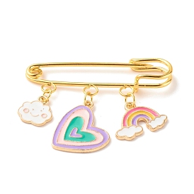 Cloud Heart and Rainbow Charm Enamel Brooch Pin, Alloy Safety Pin for Scarves Sweater, Golden