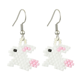 Болтающие серьги из стекла, узоры ткацкого станка, с 304 нержавеющей стали серьги крючки, кролик