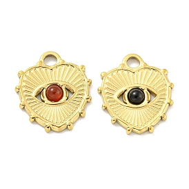 Vacuum Plating 304 Stainless Steel Pendants, Natural Gemstone(Mixed Dyed and Undyed) Heart Eye Charms, Real 18K Gold Plated